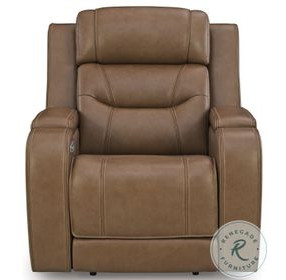 Dreamer Caramel Leather Power Recliner with Audio Seating