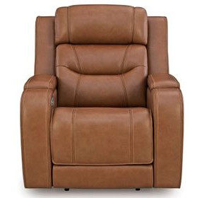 Dreamer Caramel Leather Power Recliner with Audio Seating