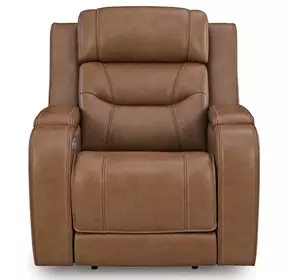 Dreamer Caramel Leather Power Recliner with Audio Seating