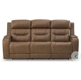 Dreamer Caramel Leather Power Reclining Sofa with Audio Seating