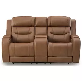 Dreamer Caramel Leather 77" Power Reclining Loveseat with Audio Seating