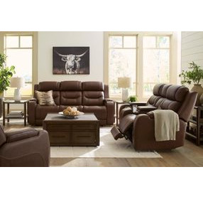 Dreamer Brown Leather Power Reclining Living Room Set with Audio Seating