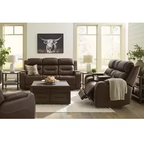 Dreamer Brown Leather Power Reclining Living Room Set with Audio Seating
