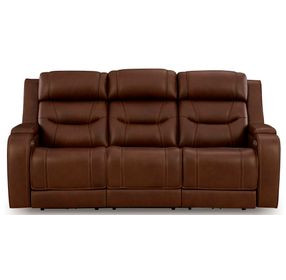 Dreamer Brown Leather Power Reclining Sofa with Audio Seating