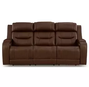 Dreamer Brown Leather 84" Power Reclining Sofa with Audio Seating