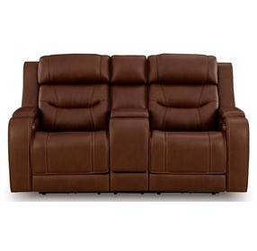 Dreamer Brown Leather Power Reclining Loveseat with Audio Seating