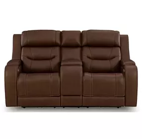 Dreamer Brown Leather 75" Power Reclining Loveseat with Audio Seating