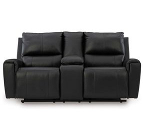 Glassmere Black Leather 74" Reclining Loveseat