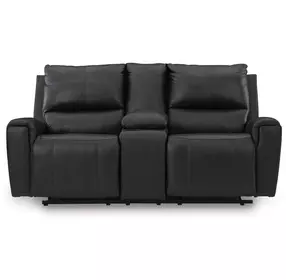 Danemere Black Leather 74" Reclining Loveseat