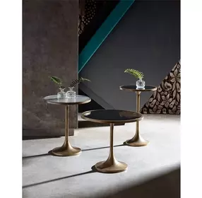 Curated Black and Gold Round Granite Top Nouveau Occasional Table Set