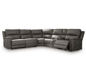 Burnley Anchor Leather 6 Piece Modular Power Reclining Sectional with Console and USB Charging