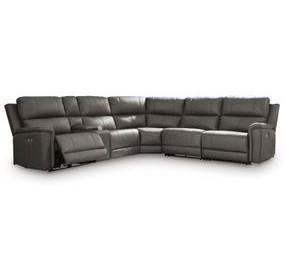 Burnley Anchor Leather 6 Piece Modular Power Reclining Sectional with Storage Console and USB Charging