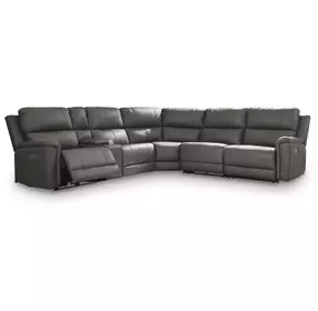Beryton Anchor Leather 6 Piece Modular Power Reclining Sectional with Storage Console and USB Charging