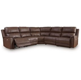 Burnley Espresso Leather 5 Piece Modular Power Reclining Sectional with USB Charging