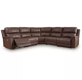 Beryton Espresso Leather 5 Piece Modular Power Reclining Sectional with USB Charging