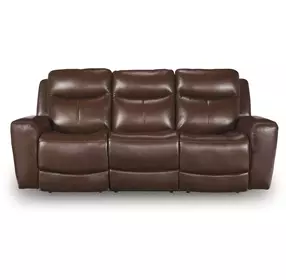 Momentum Moves Mahogany Leather 88" Power Reclining Sofa with USB Charging