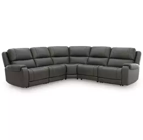 5Z Pendley Anchor Leather 5 Piece Modular Power Reclining Sectional with USB Charging and Heat Massage