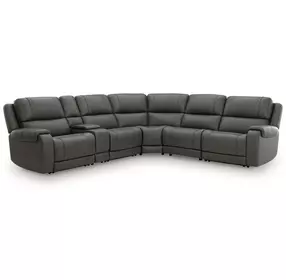 5Z Pendley Anchor Leather 6 Piece Modular Power Reclining Sectional with USB Charging and Console
