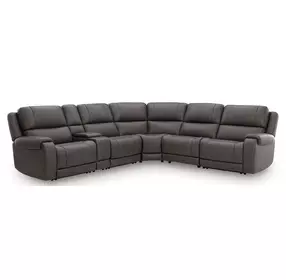 5Z Pendley Anchor Leather 6 Piece Modular Power Reclining Sectional with USB Charging and Heat Massage