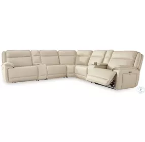 Double Deal Almond 7 Piece Reclining Sectional with 2 Consoles