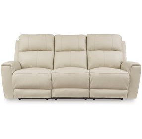 Dahlmoore Almond Leather 87" Power Reclining Sofa with USB Charging