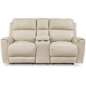 Dahlmoore Almond Leather 76" Power Reclining Loveseat with USB Charging