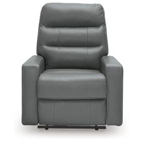 Revival Status Gray Leather Power Recliner with Power Headrest and USB Charging