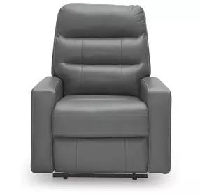 Revival Status Gray Leather Power Recliner with Power Headrest and USB Charging