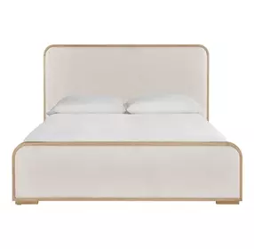 Voyage Ivory and White Oak King Upholstered Panel Bed