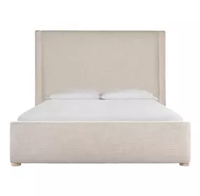 Voyage Beige and White Oak Upholstered Daybreak Panel Bed