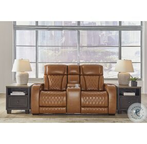 Boyington Caramel Power Reclining Console Loveseat with Adjustable Headrest