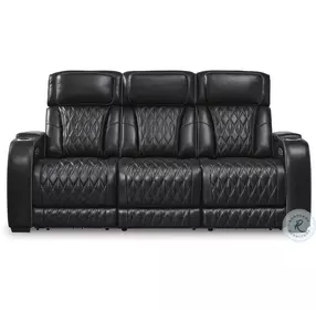 Boyington Black Leather Power Reclining Sofa with Adjustable Headrest