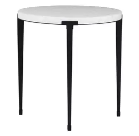 Waverly White and Soft Matte Black Round Marble Top End Table
