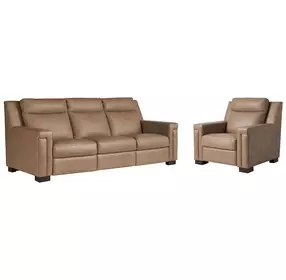 Universal Motion Brown Leather Dual Power Reclining Mixon Living Room Set with USB Charging