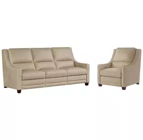 Serene Beige Leather Dual Power Reclining Living Room Set with USB Charging