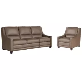 Universal Motion Brown Leather Dual Power Reclining Kelce Living Room Set with USB Charging