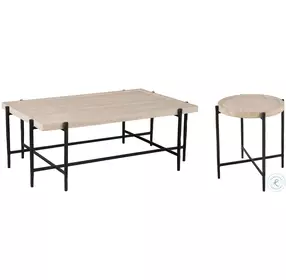 Dorian Travertine And Bronze Occasional Table Set