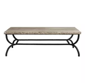 Griffith Park Gray and Oil Rubbed Bronze Rectangular Travertine Top Cocktail Table
