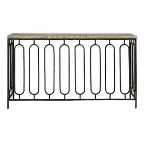 Griffith Park Gray and Oil Rubbed Bronze Rectangular Travertine Top Console Table