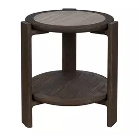 Evermont Sable and Dark Gray Round Travertine Top Side Table