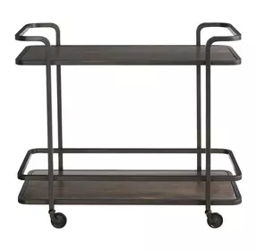 Modern Smoked Bronze and Gray Travertine Top Bar Cart