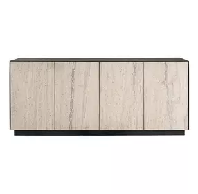 Modern Black and White 4 Door Travertine Stone Credenza