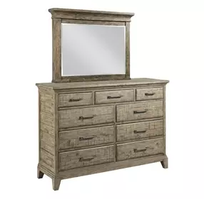 Heritage Timber Sandstone 9 Drawer Westwood Bureau with Rectangular Mirror