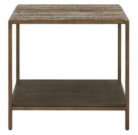Montclair Brindle and Smoked Gold Rectangular Travertine Top End Table