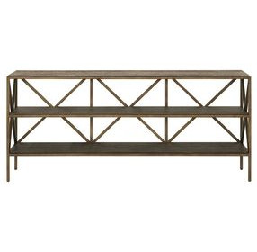 Montclair Brindle and Smoked Gold Rectangular Travertine Top Sofa Table