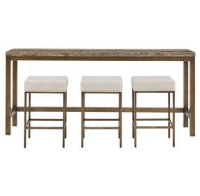 Montclair Brindle and Smoked Gold Rectangular Travertine Top Console Table with Stools
