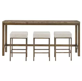 Montclair Brindle and Smoked Gold Rectangular Travertine Top Console Table with Stools