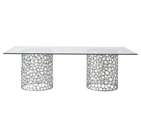 Oasis Antique Nickel 100" Rectangular Glass Top Dining Table