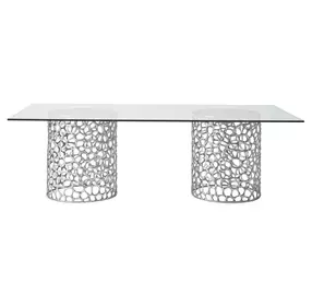 Oasis Antique Nickel 100" Rectangular Glass Top Dining Table