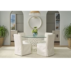 Oasis White 60" Round Glass Top Dining Room Set